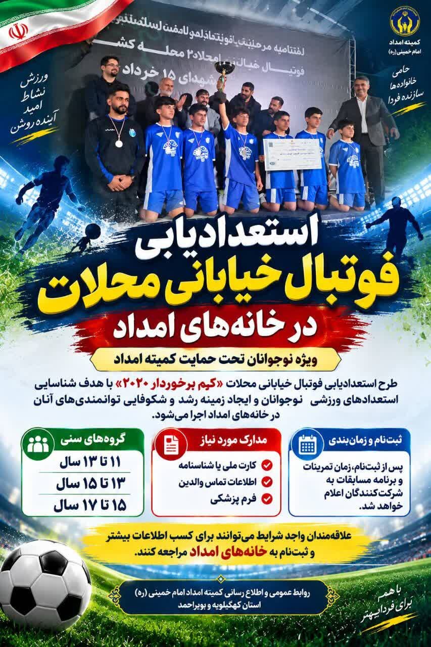 استعدادیابی فوتبال خیابانی محلات در خانه‌های امداد کمیته امداد در کهگیلویه و بویراحمد